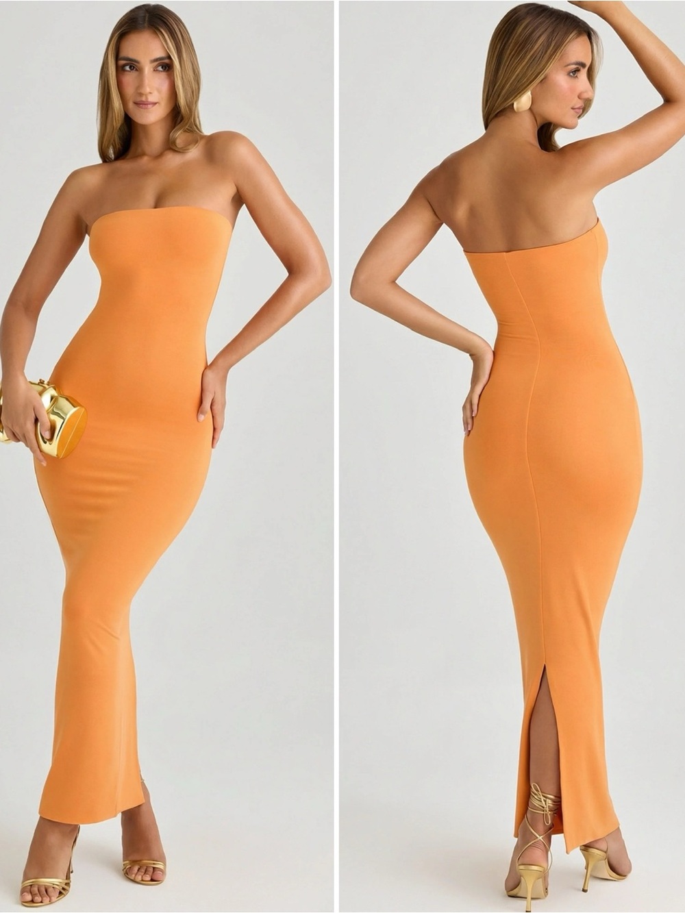 Like New OH Polly Kali Modal Bandeau Bodycon Maxi Dress in Sunset Orange small